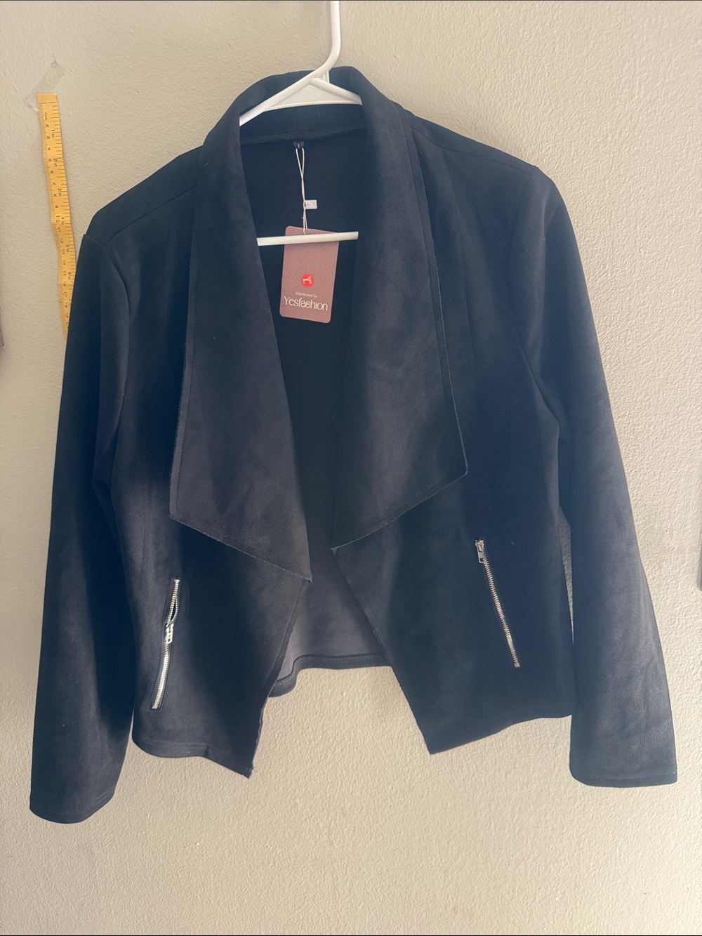 black faux-suede open drape blazer jacket
